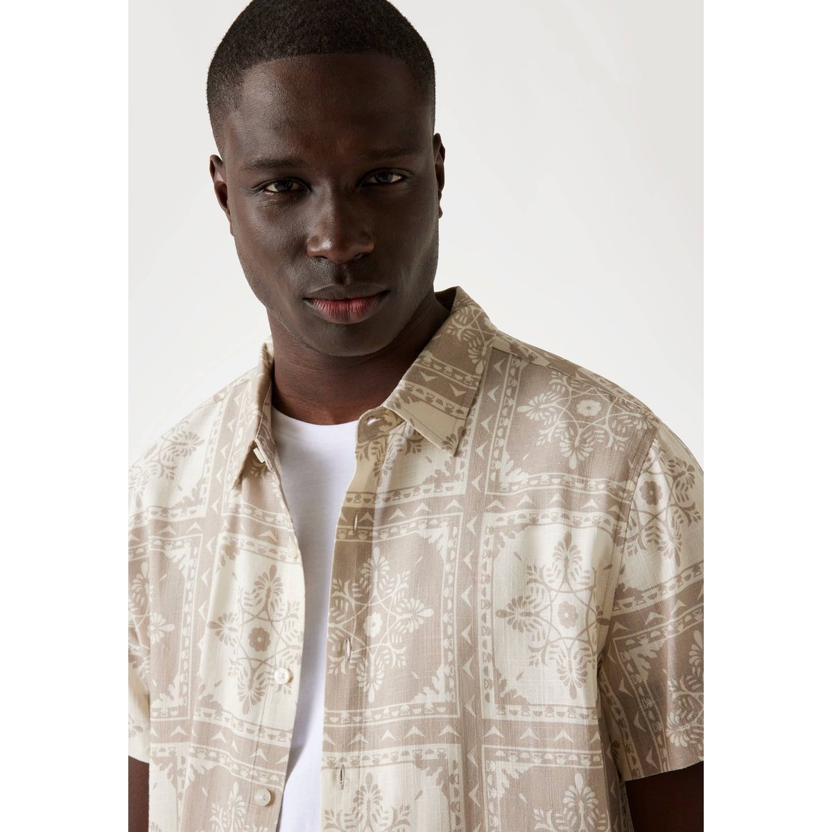 Chemise Lin Mélangé Imprimé marron multi, GUESS