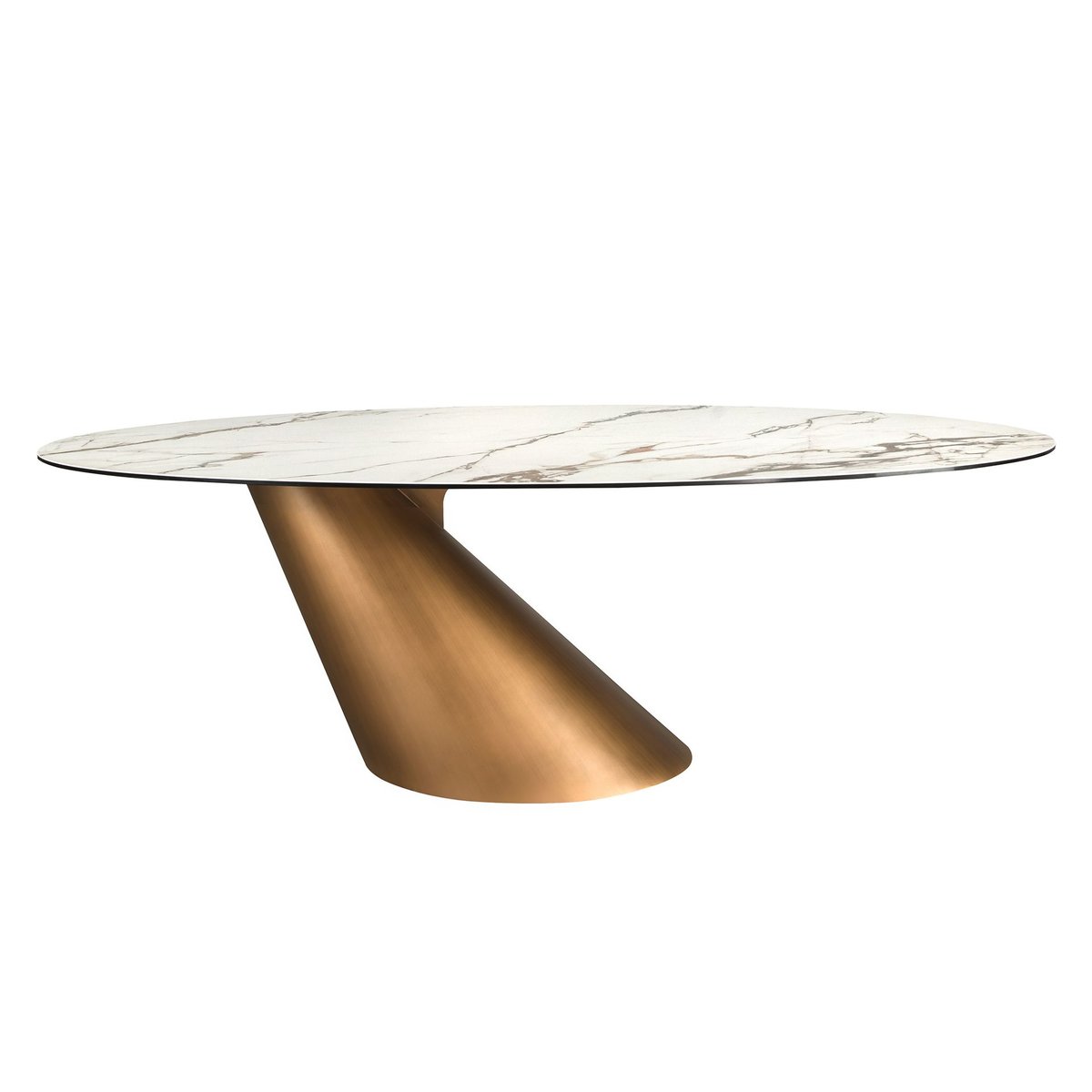Table de salle à manger ovale en marbre porcelaine blanc | bronze, ANGEL CERDA