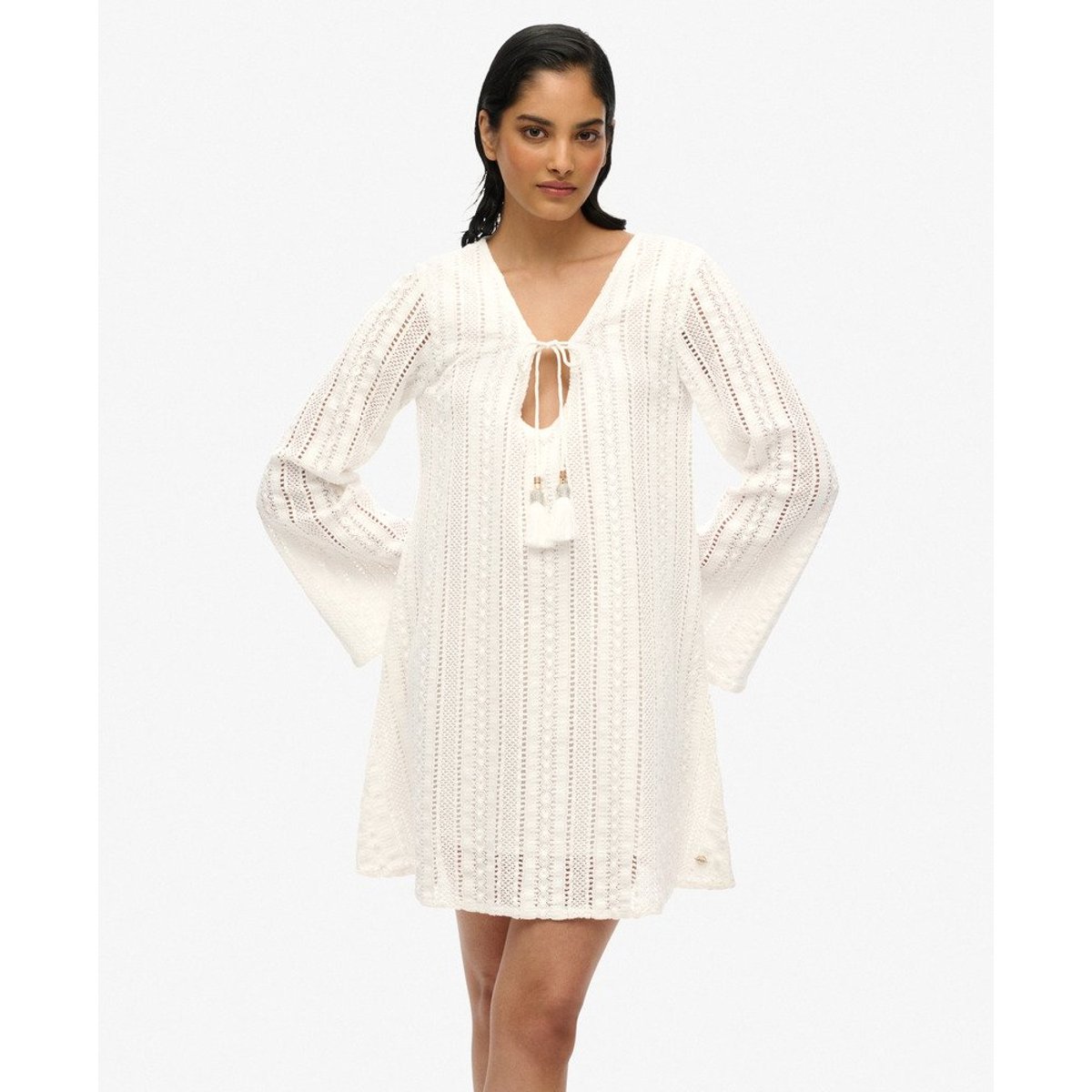 Robe courte en dentelle Ibiza blanc cassé, SUPERDRY