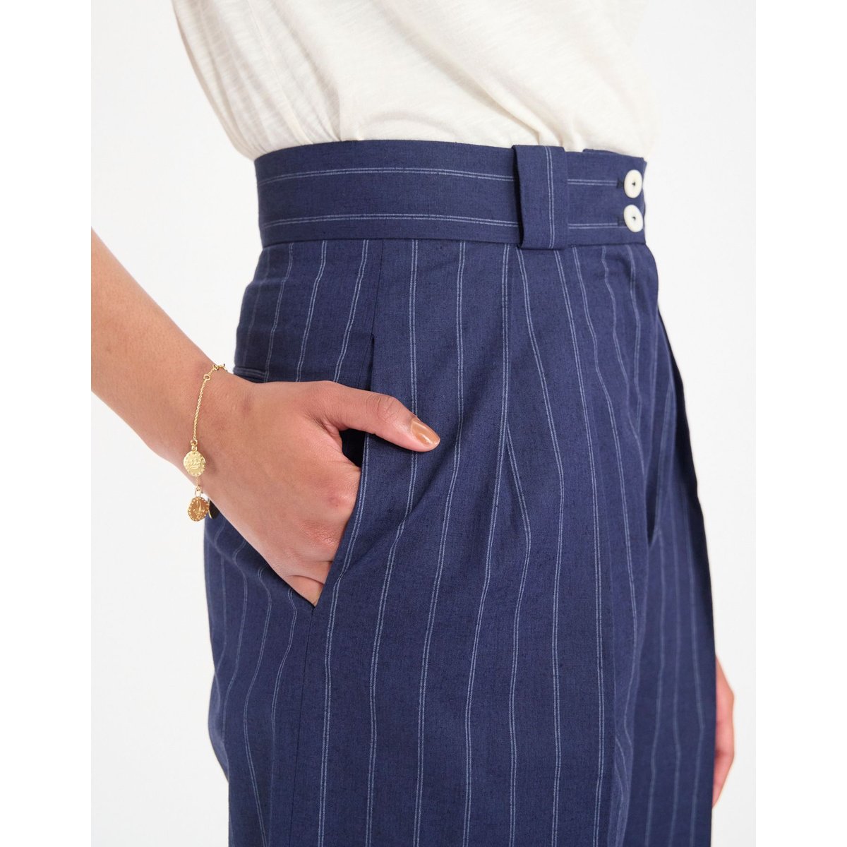 Pantalon Marlène mélangé marine blue navy, INES DE LA FRESSANGE PARIS