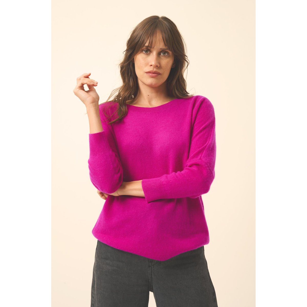 Pull Chauve Souris Violine Rebecca violet foncé, JUST CASHMERE