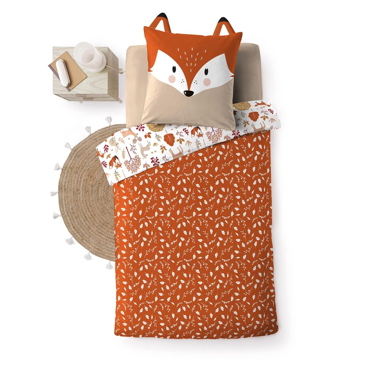 Parure de lit enfant réversible 140x200 coton imprimée Roxy rouge terracotta, DOUCEUR D'INTÉRIEUR