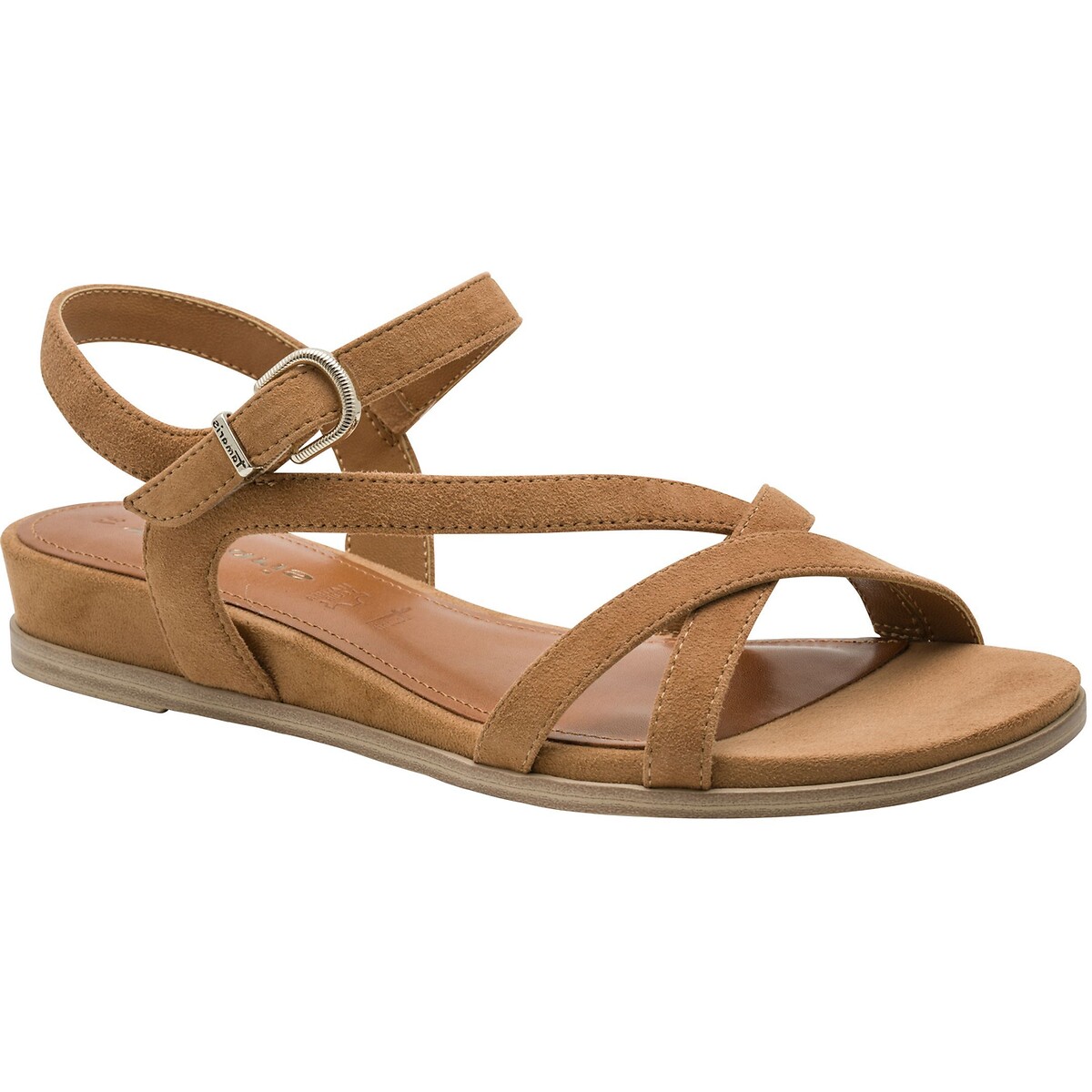 Sandales compensées en cuir tan, TAMARIS