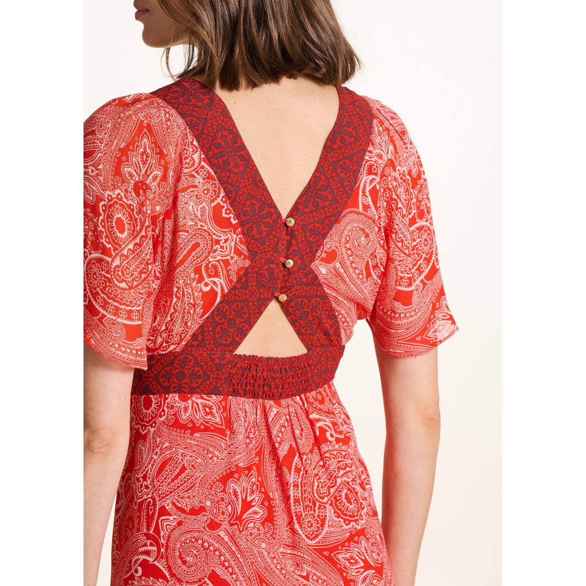 Robe longue en voile imprimé orange, LA FEE MARABOUTEE