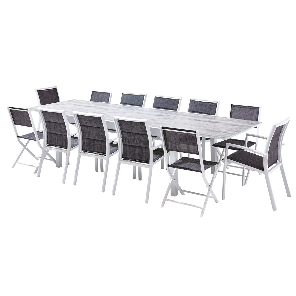 Ensemble en aluminium, 12 fauteuils MODULO blanc, WILSA GARDEN