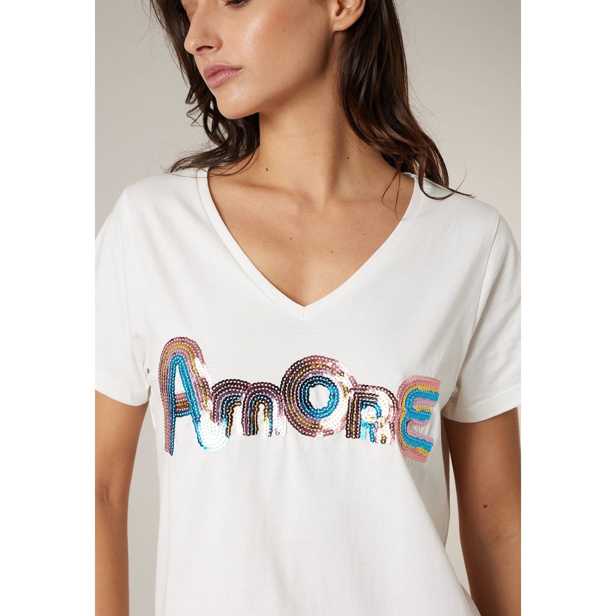 T-shirt femme en coton SPARKY blanc cassé, DEELUXE