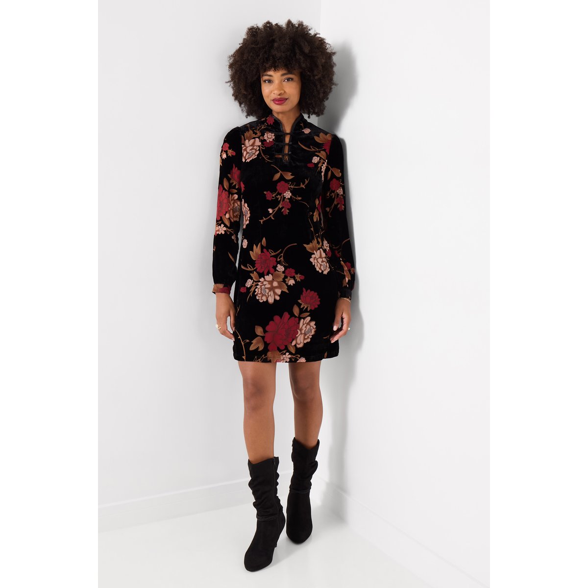 Divine Robe Tunique en Velours Dévoré noir, JOE BROWNS