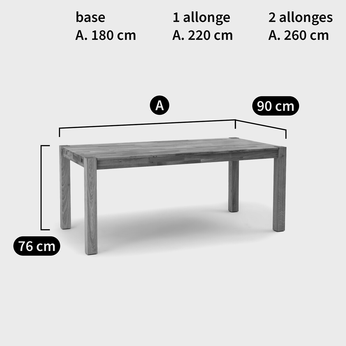 Table à manger, rectangulaire, extensible, chêne, 6 à 10 personnes, ADELITA chêne, LA REDOUTE INTERIEURS