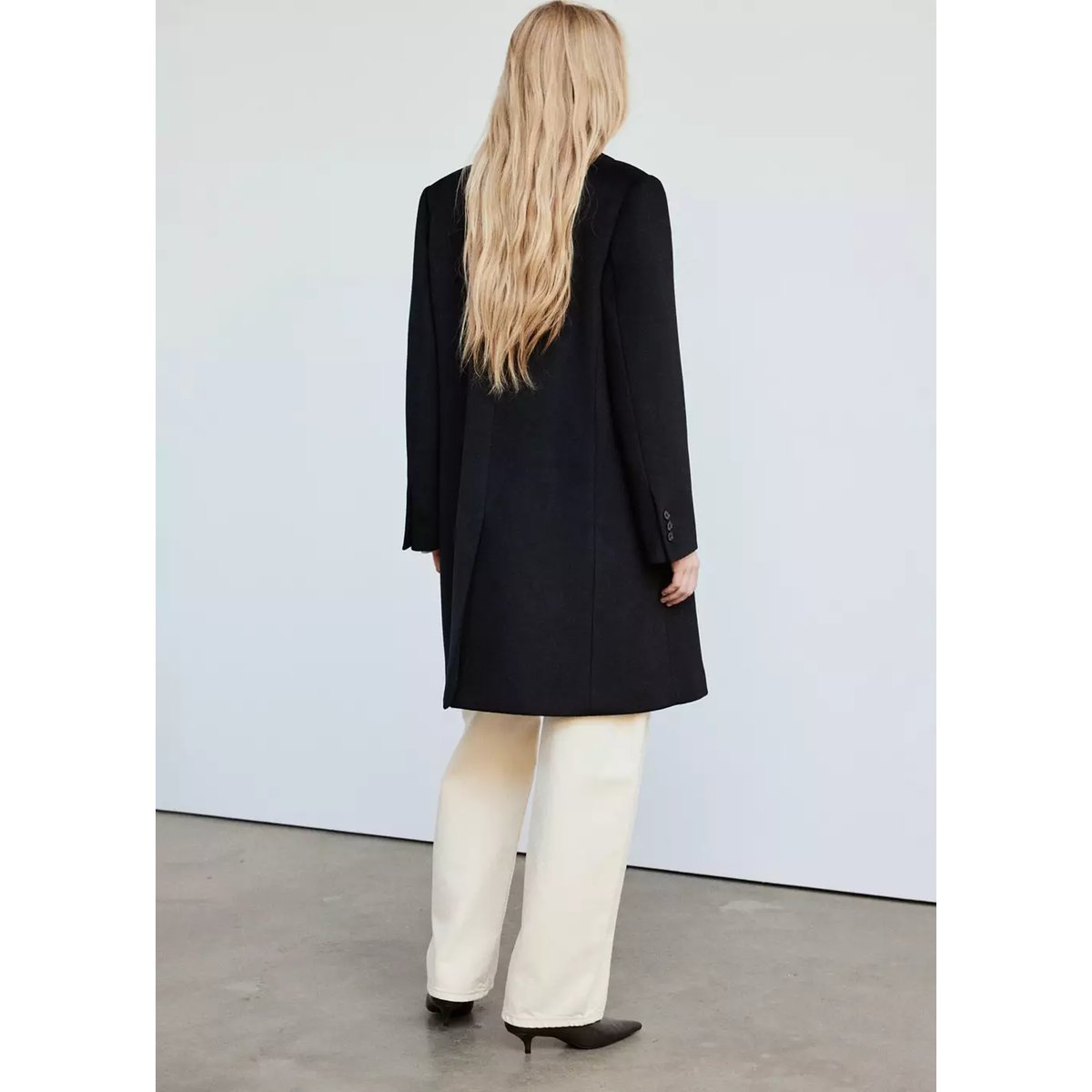 Manteau en laine à double boutonnage noir, MANGO