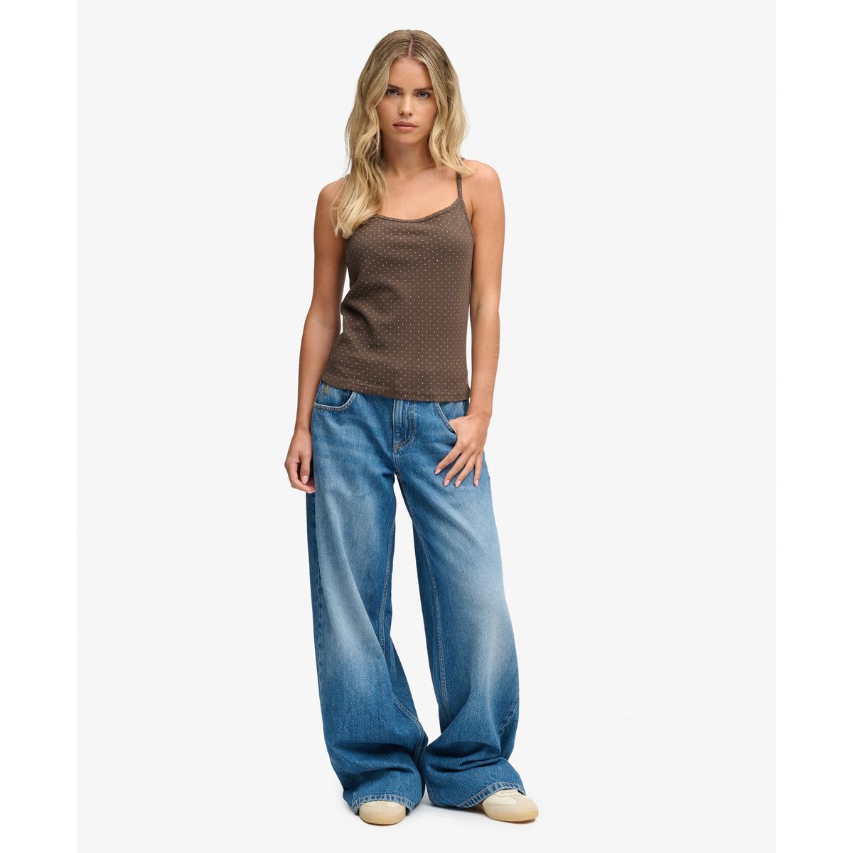 Débardeur à Pois Coupe Ajustée marron/rose à pois, SUPERDRY