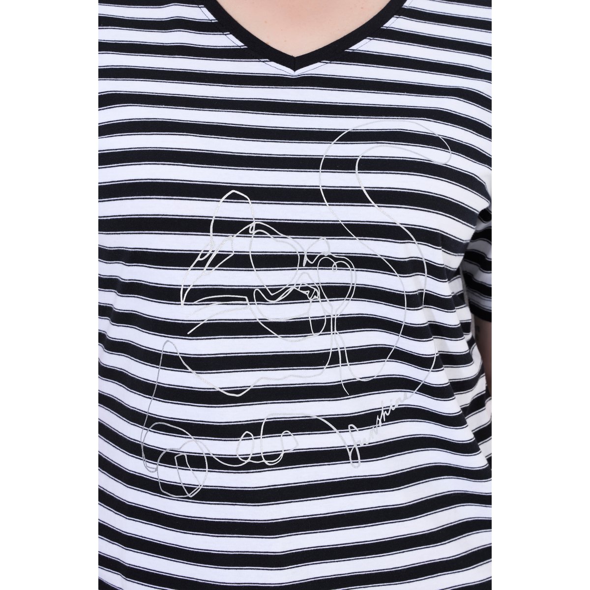 T-shirt à rayures avec motif aux reflets noir, ULLA POPKEN