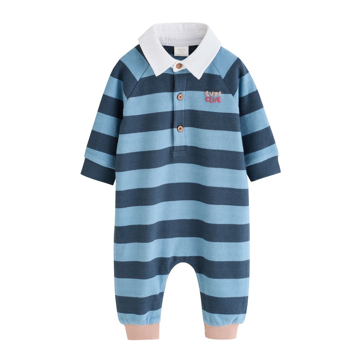 Barboteuse à col rugby en jersey pour bébé rayures bleues, NEXT