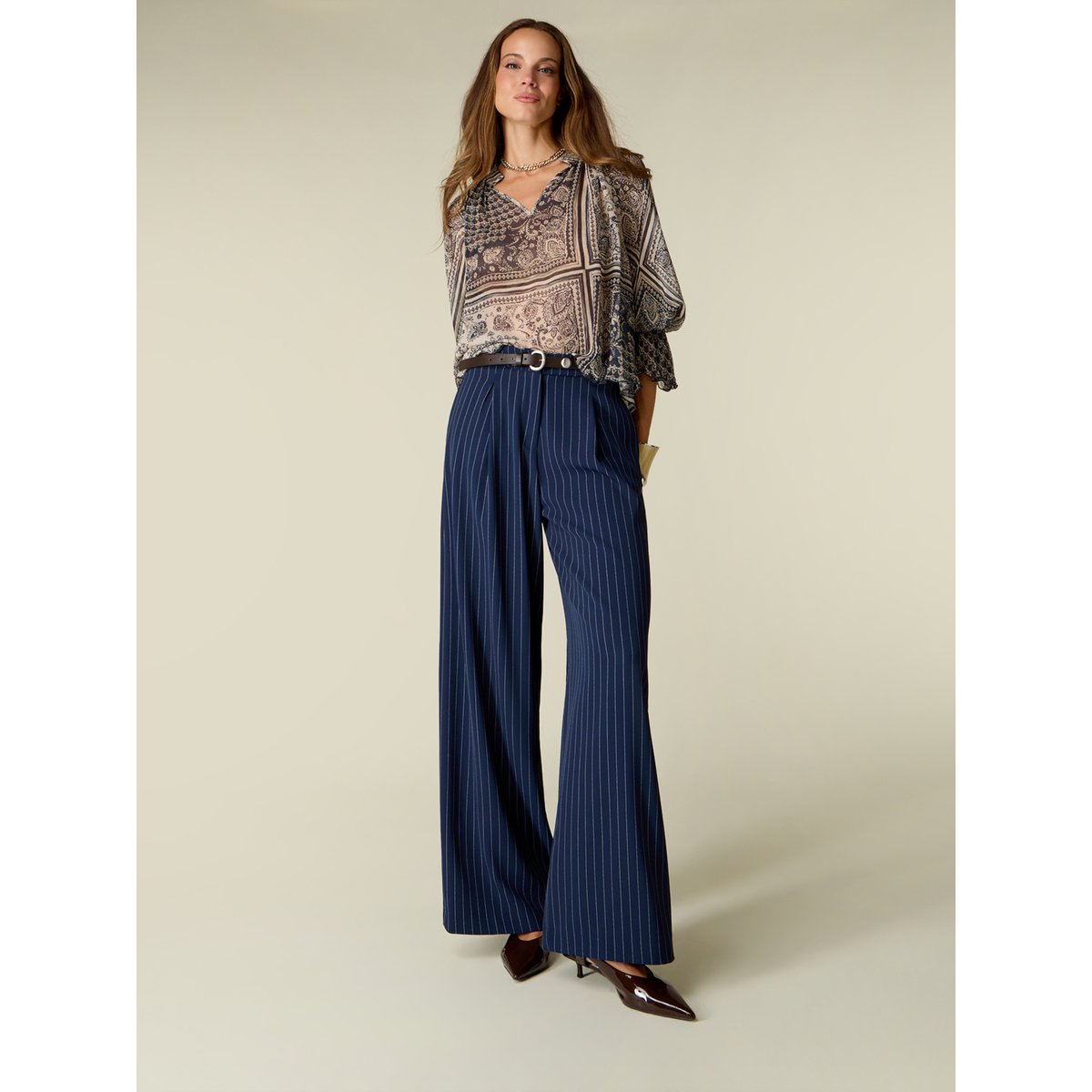 Pantalon palazzo à rayures bleu, OLTRE