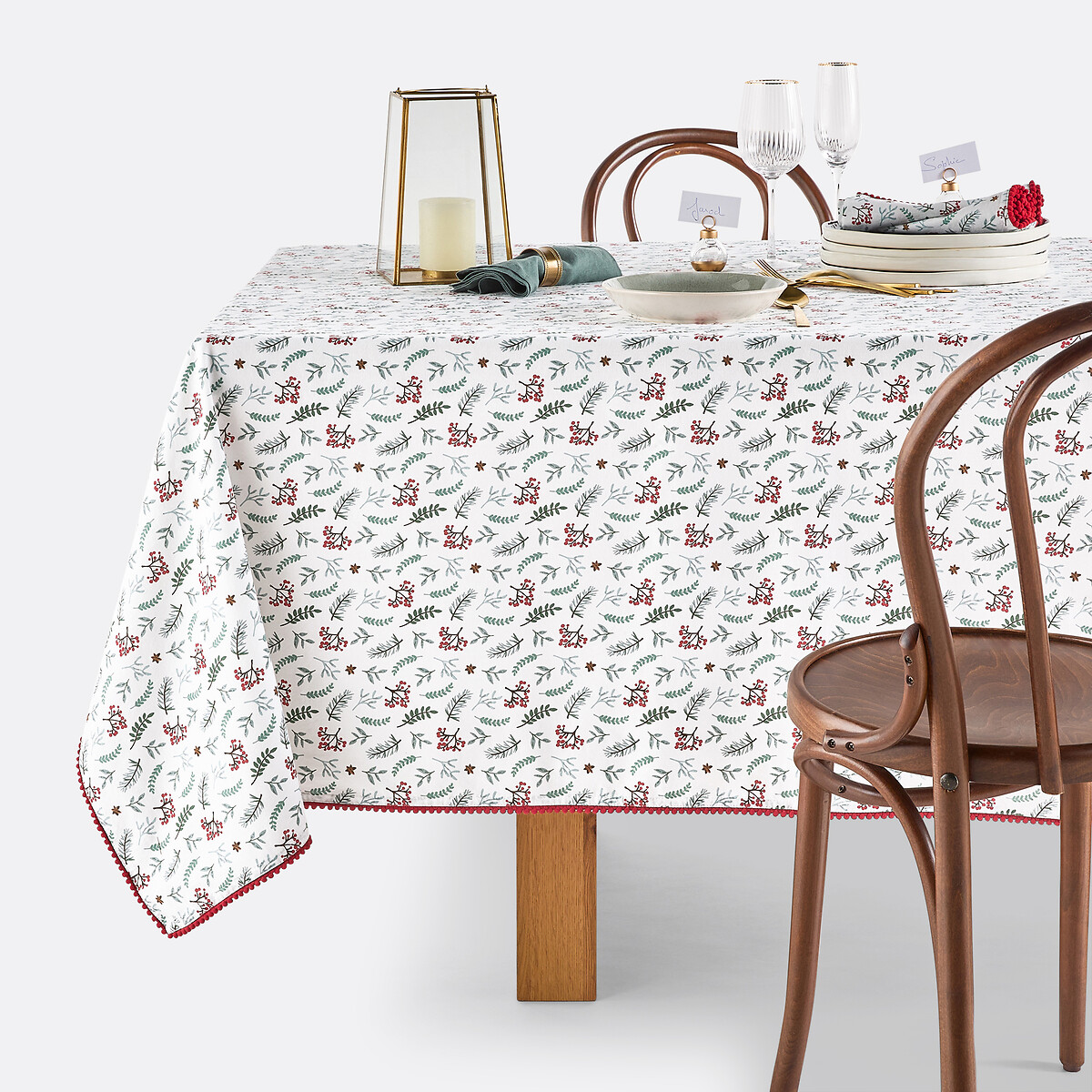 Nappe coton lavé, Winter berry fond blanc/imprimé, LA REDOUTE INTERIEURS