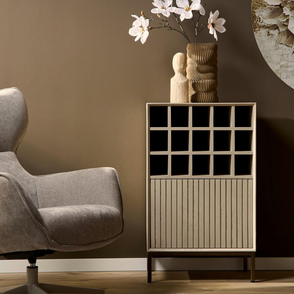 Minibar de salon en bois 1 porte CORTINA beige, PIER IMPORT