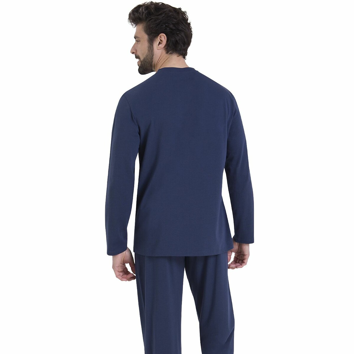 Pyjama long en coton bio bleu marine, ATHENA