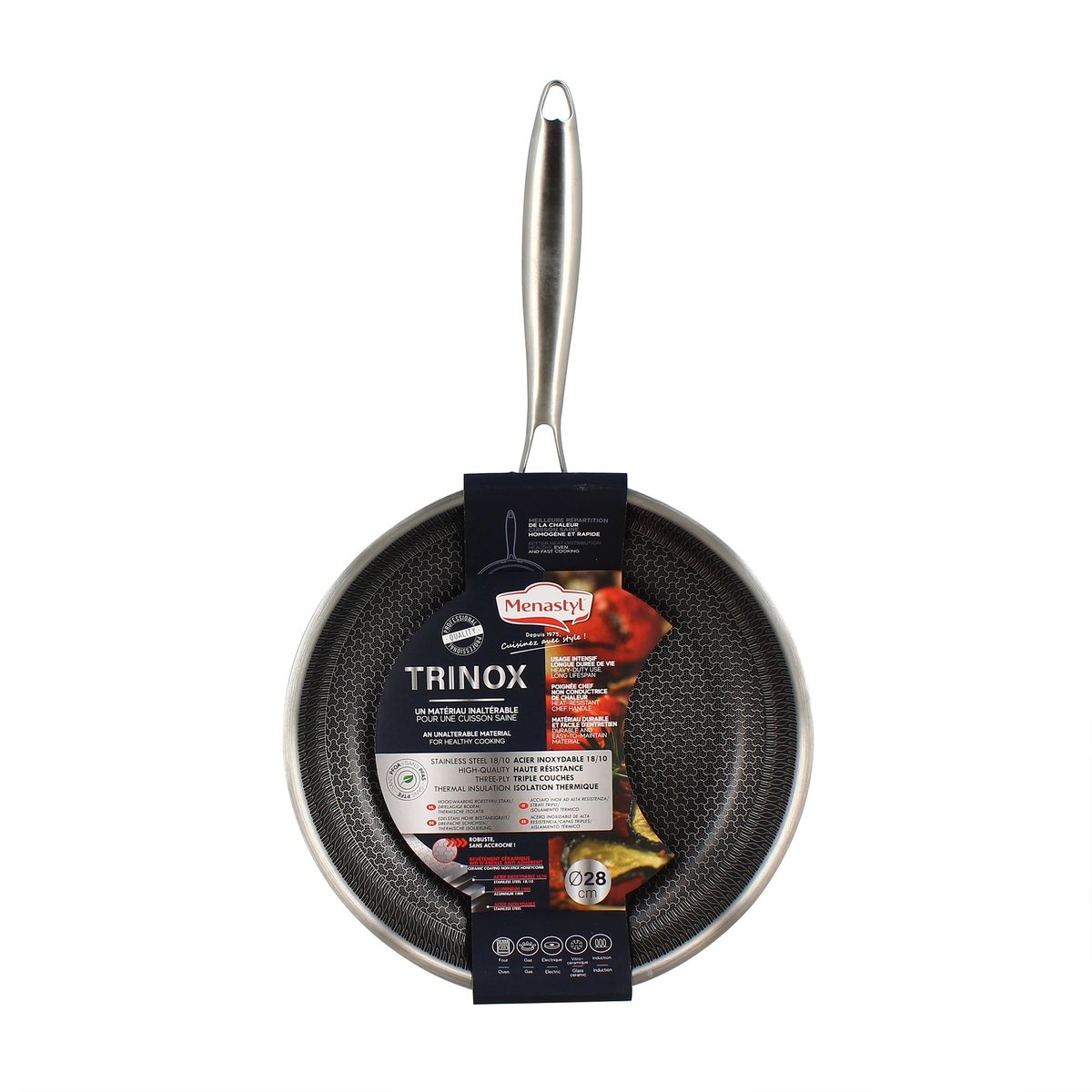 Poêle revêtu 28cm en acier inoxydable, TRINOX inox, MENASTYL