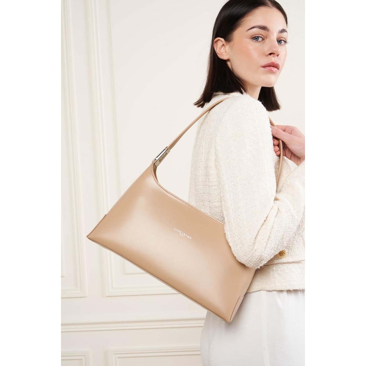 Grand sac rectangle, Made in France SUAVE ACE beige foncé, LANCASTER