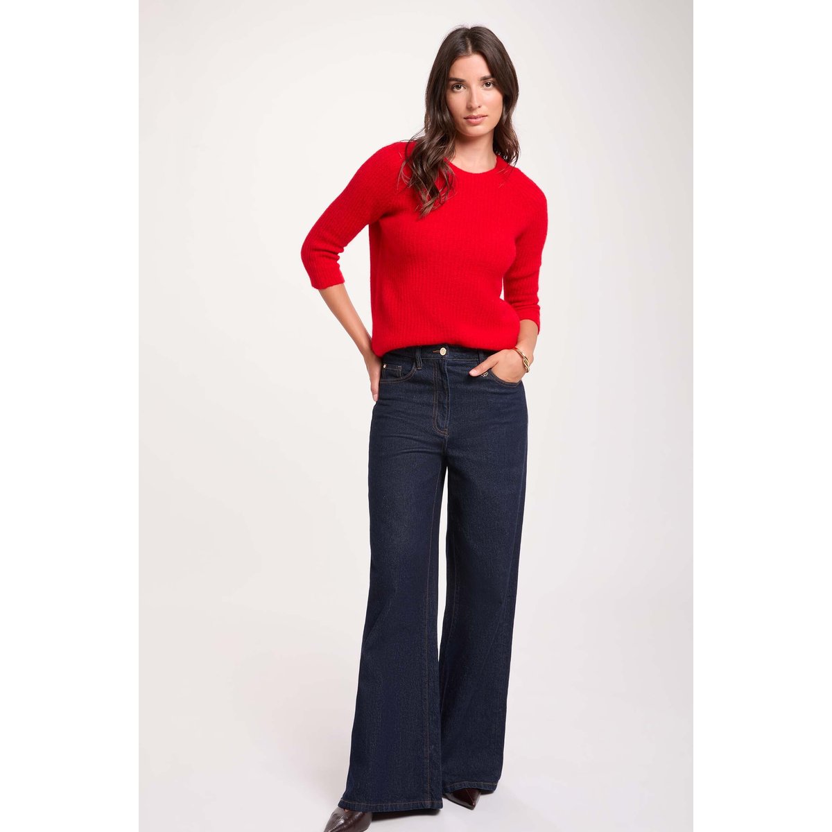 Pull maille duveteuse rouge, MORGAN