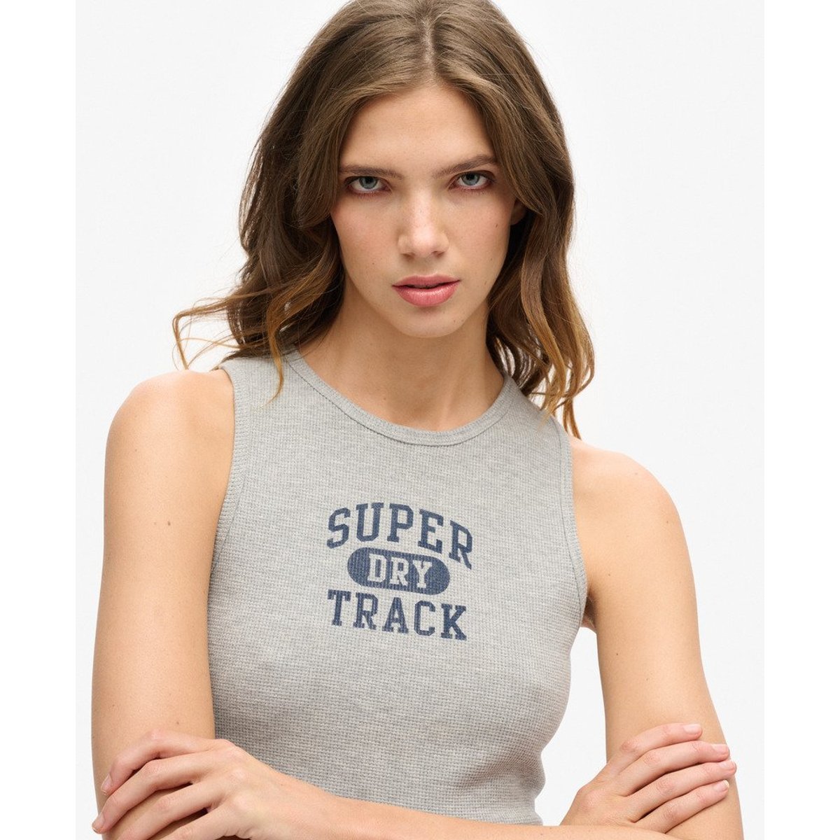 Athletic Essentials Waffle Cropped Tank Top gris chiné, SUPERDRY