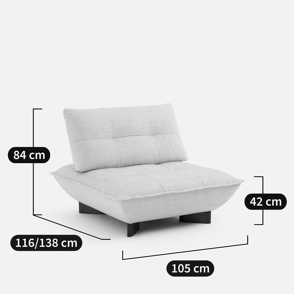 Sillón modular de algodón reciclado KAORI gris claro , AM.PM