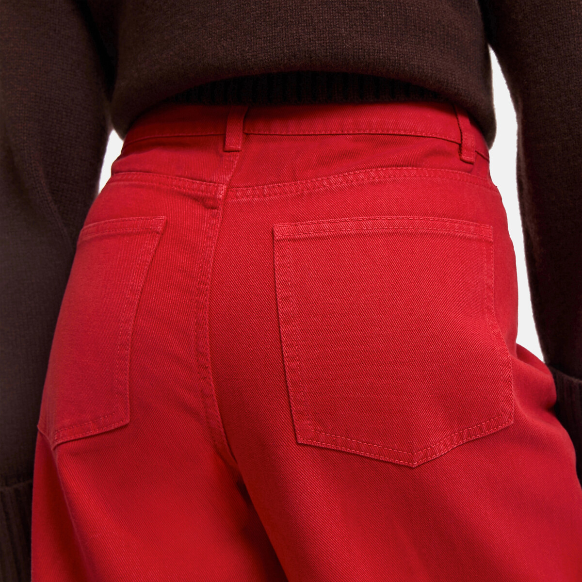 Calças largas de corte 7/8 com cintura subida, em algodão vermelho, LA REDOUTE COLLECTIONS