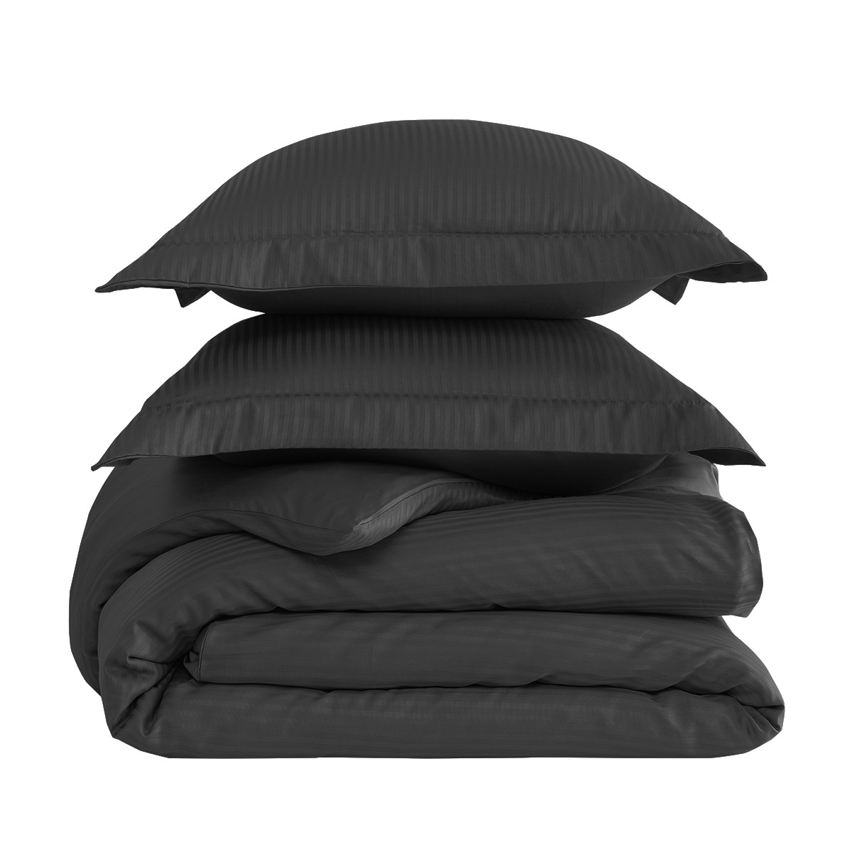 Parure housse de couette rayée satin + 2 taies 50x70 cm VERSALUXE anthracite, SENSEI MAISON