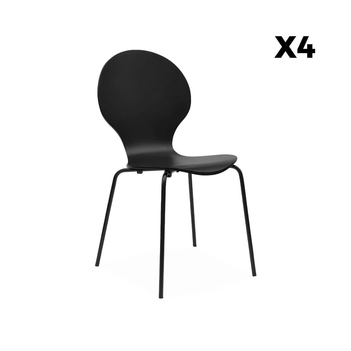 Chaise rétro empilables bois d'hévéa et contreplaqué (lot de 4) NAOMI noir, SWEEEK
