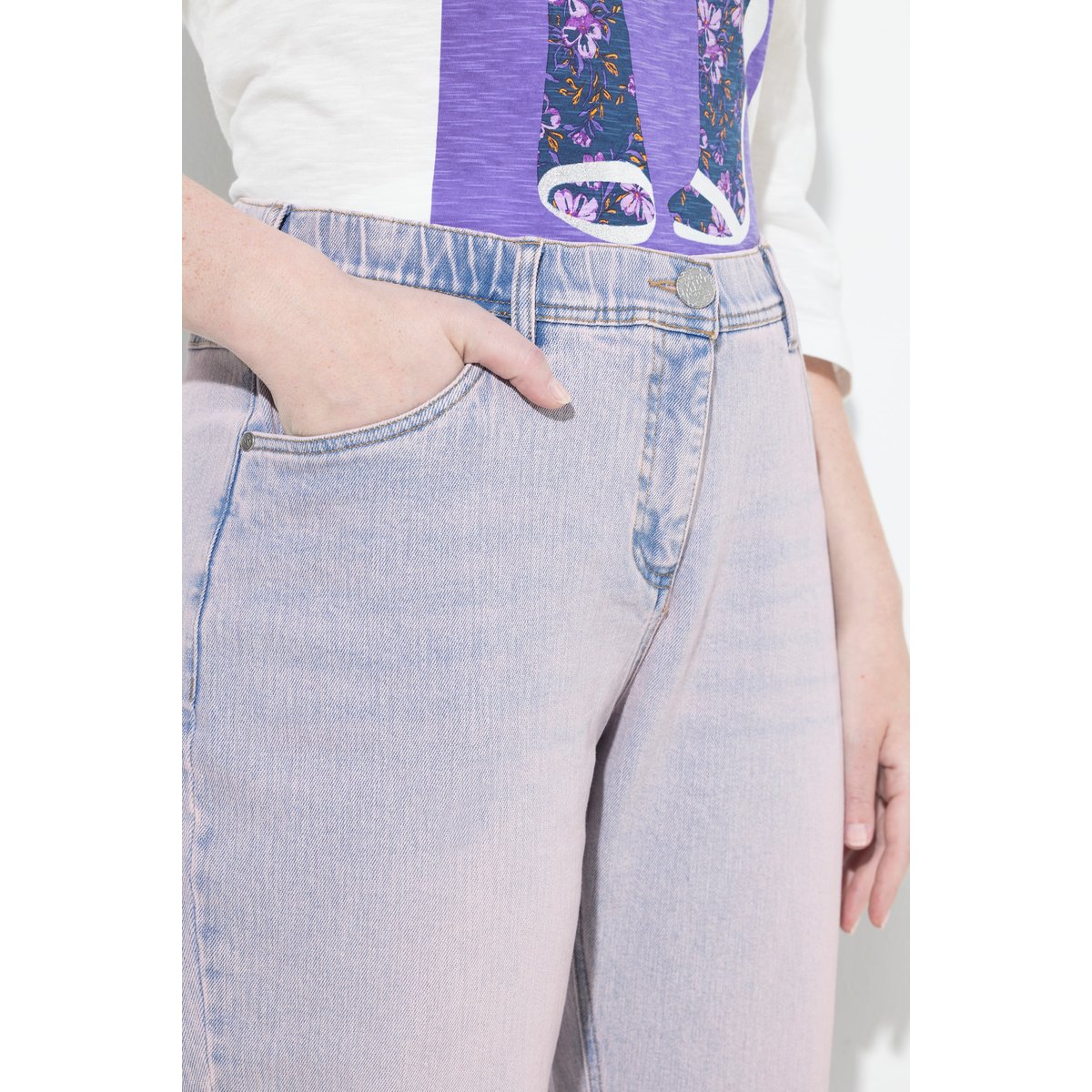 Jean Boyfriend en denim coloré bleu clair, ULLA POPKEN