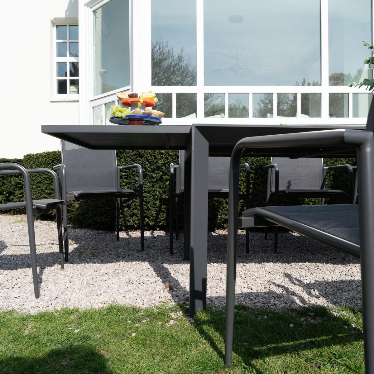 Ensemble 8/12p en alu et 10 fauteuils MODULO gris, WILSA GARDEN