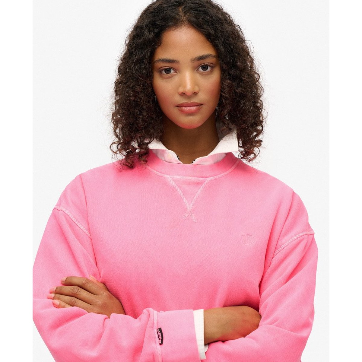 Sweatshirt Crew Studios rose fluo, SUPERDRY