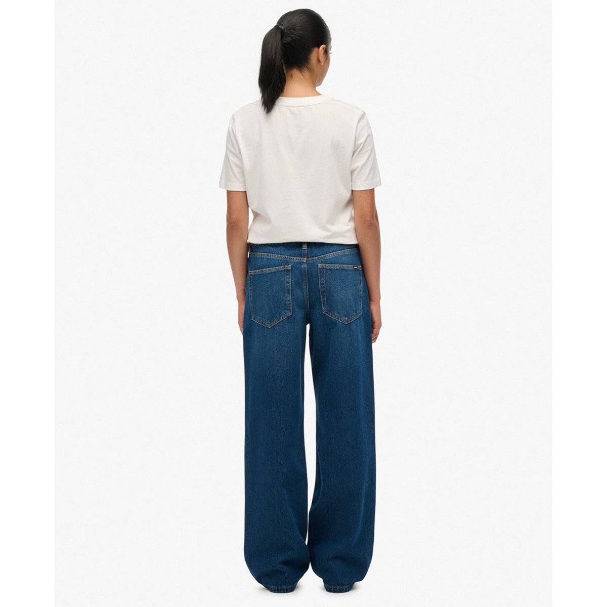 Jean Large en Coton Bio Taille Moyenne denim indigo profond, SUPERDRY