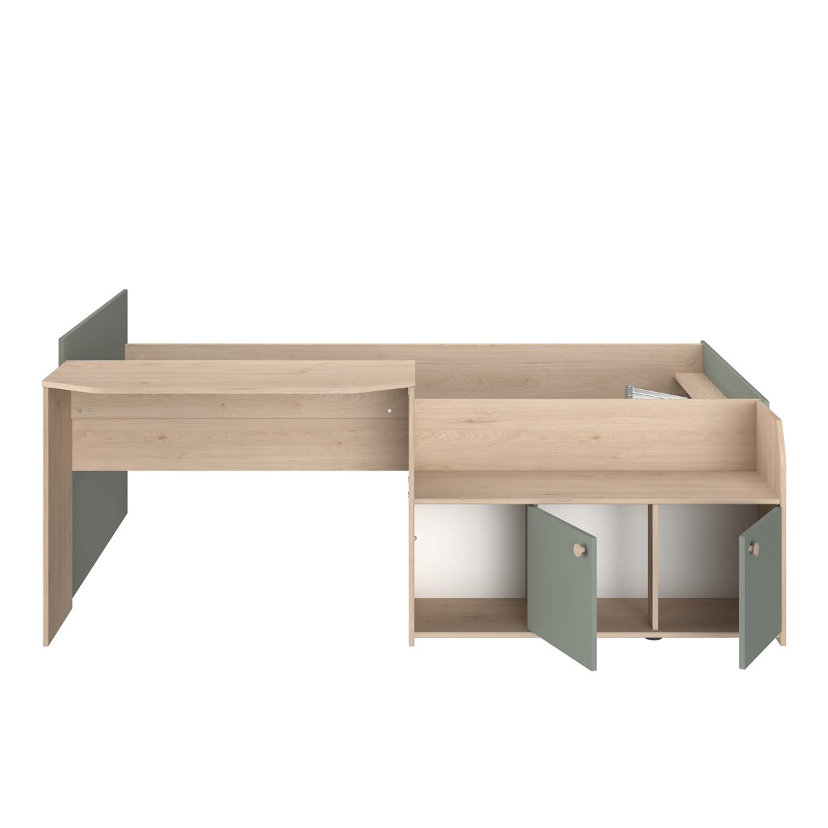 Lit enfant avec bureau et rangements vert d'eau, TERRE DE NUIT