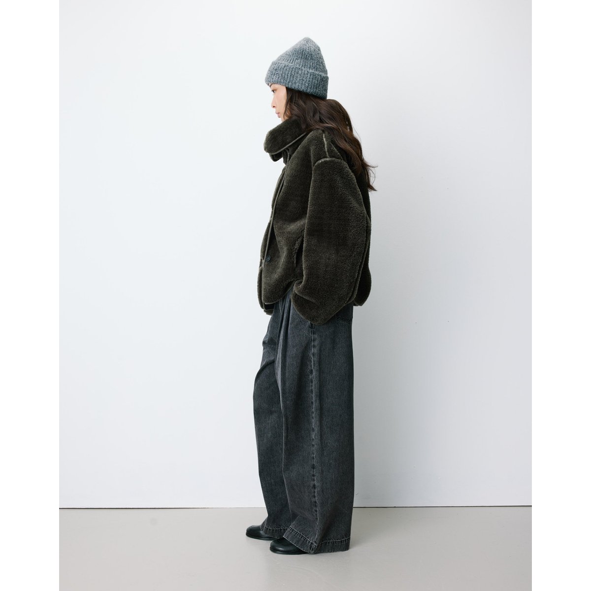 Manteau en Imitation fourrure oversize boutonné kaki Amelio kaki, GRACE & MILA