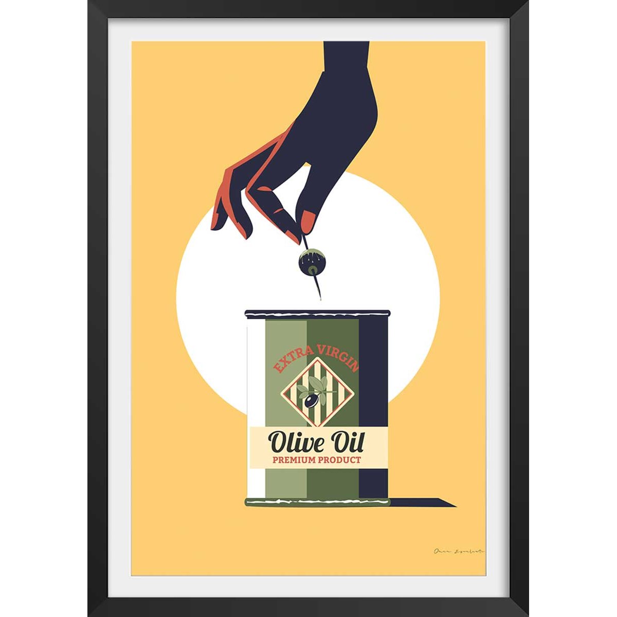 Affiche cuisine Huile d'olive extra affiche + cadre en bois - noir, HEXOA