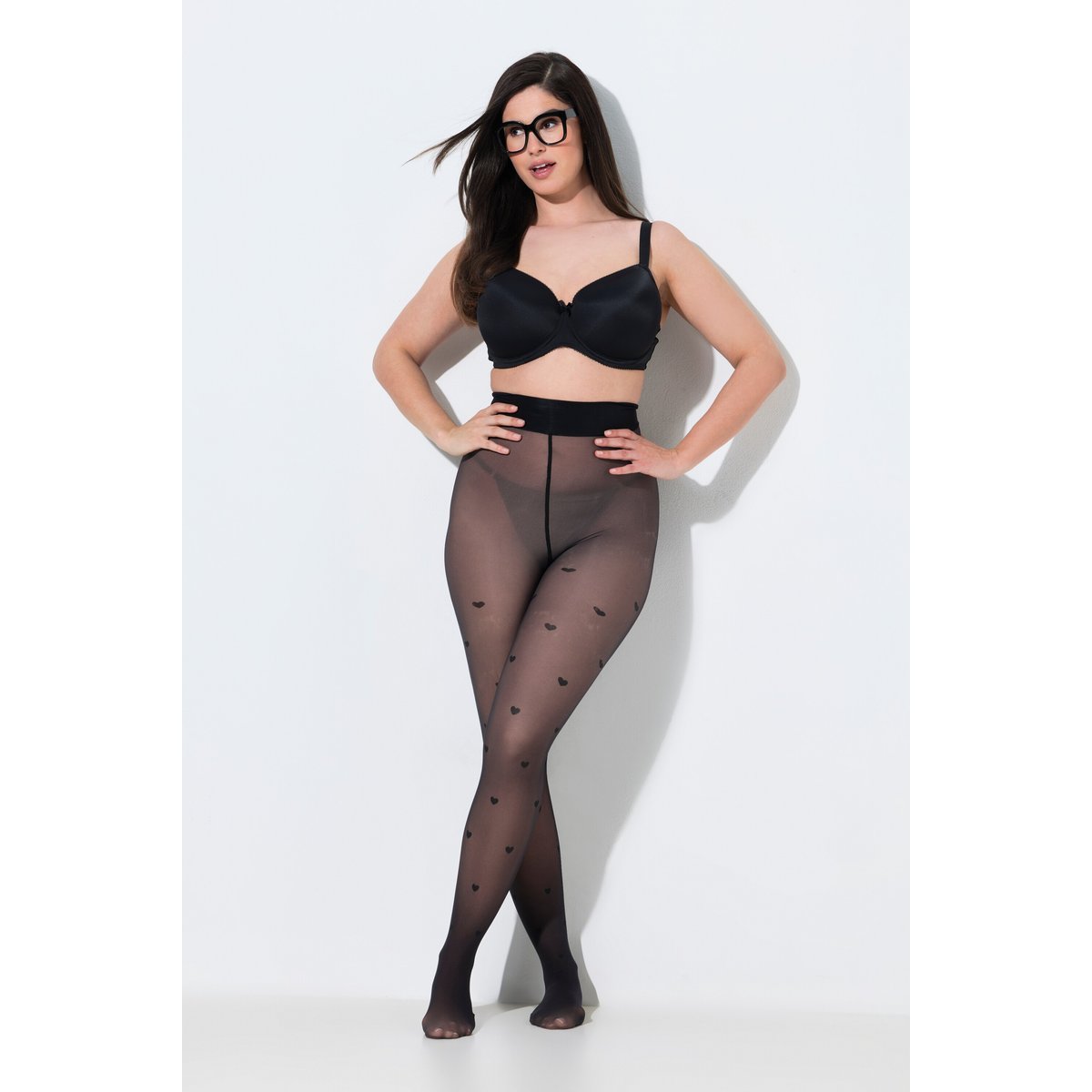 Collants, motif cœurs noir, ULLA POPKEN