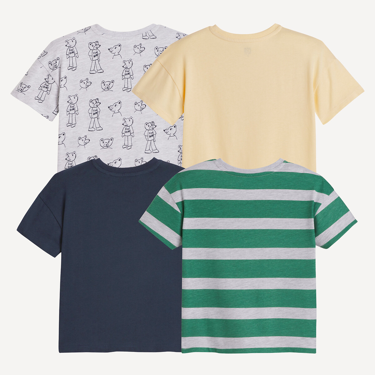 Pack of 4 T-Shirts with Teddy Bear/Striped Print multi-coloured, LA REDOUTE COLLECTIONS