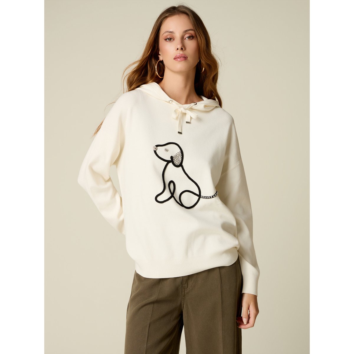Pull à capuche avec broderie en cristaux blanc, OLTRE