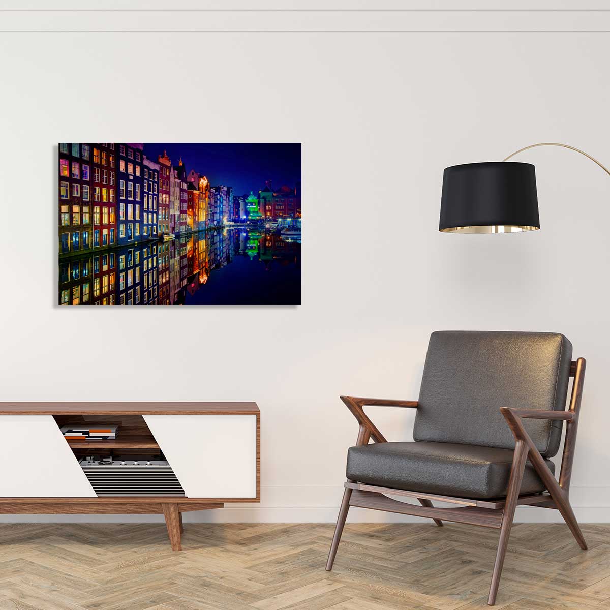 Tableau ville fenêtre d'Amsterdam tableau alu dibond, HEXOA