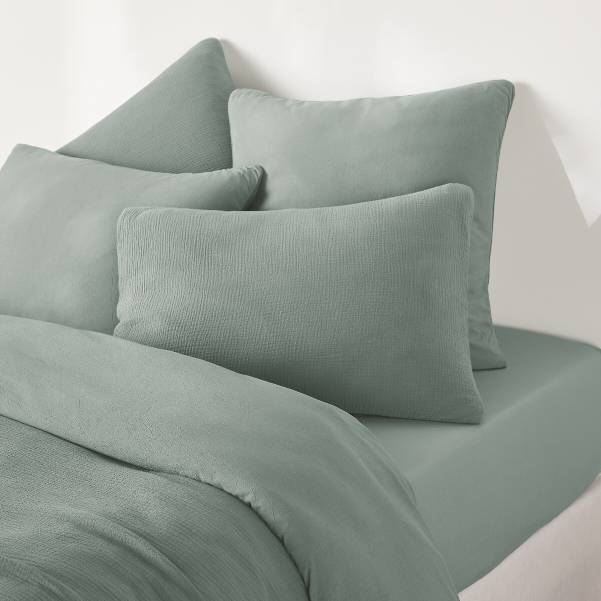 Funda de almohada, gasa de algodón/algodón lavado, KUMCO salvia, LA REDOUTE INTERIEURS