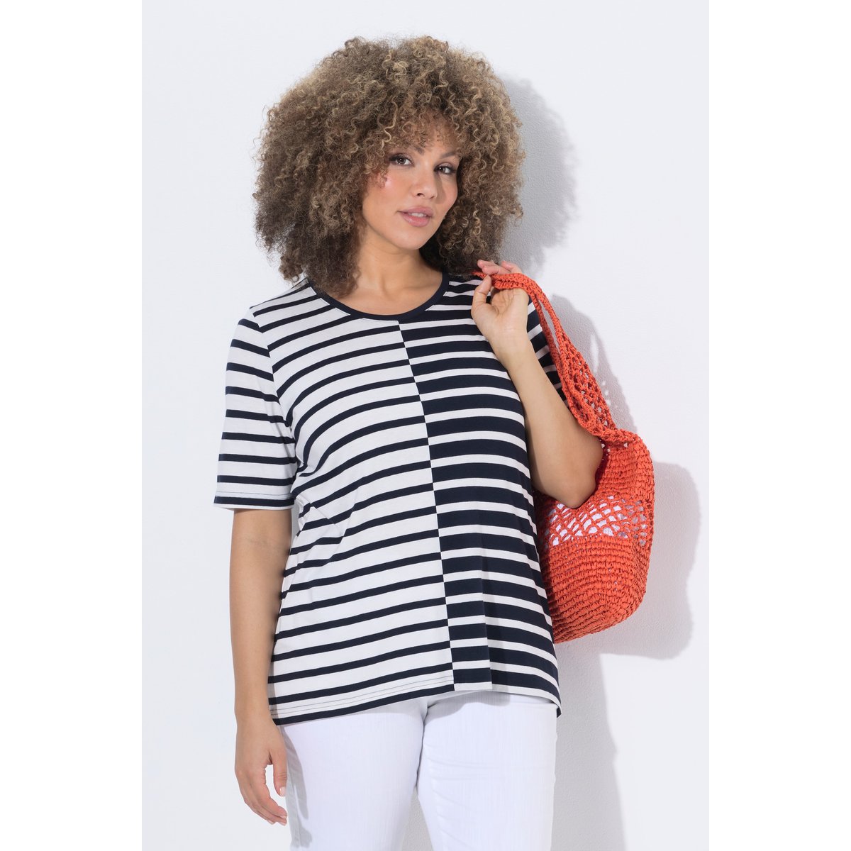 T-shirt à rayures, en modal mélangé marine, ULLA POPKEN