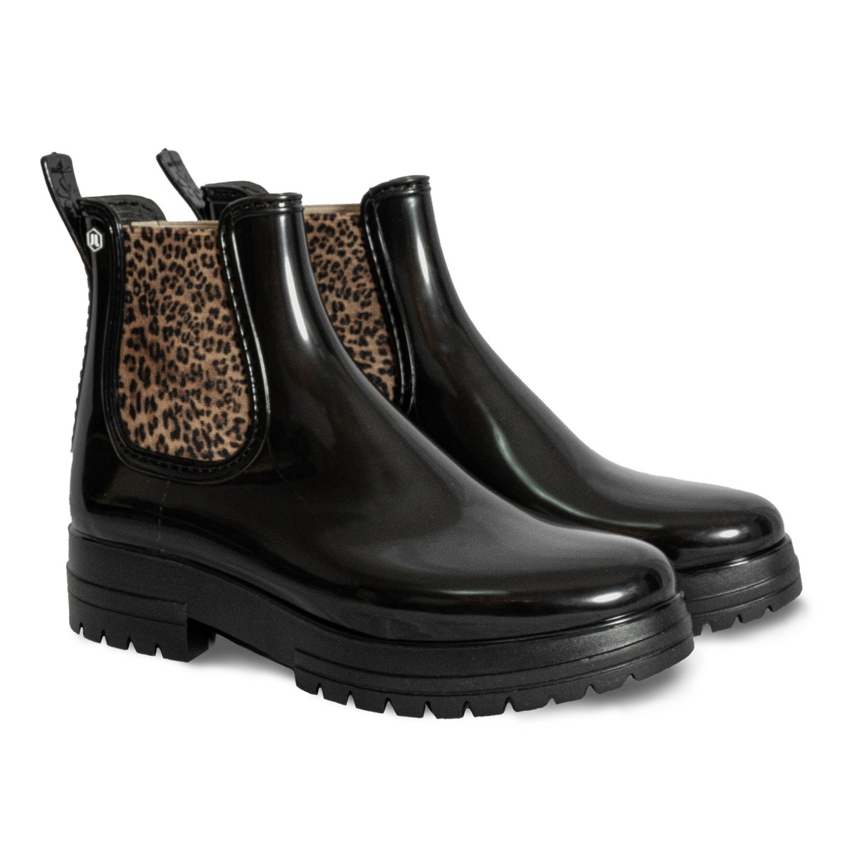 Bottines de pluie crantées noir/léopard, JULES & JENN