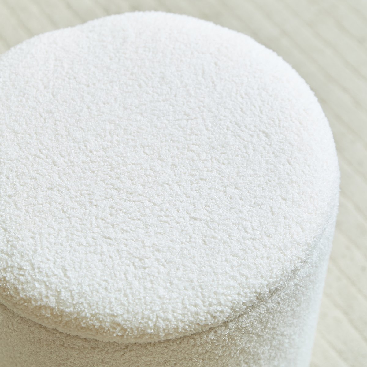 Set de 3 poufs avec rangement, bois, bouclette, NARVIK blanc cassé, NORDLYS