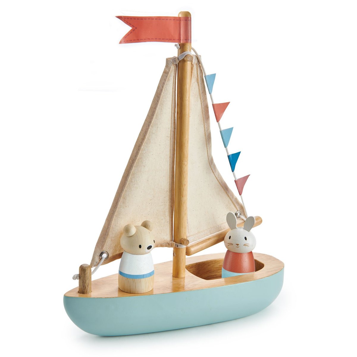 Bateau en bois bleu, beige, rouge, TENDER LEAF TOYS