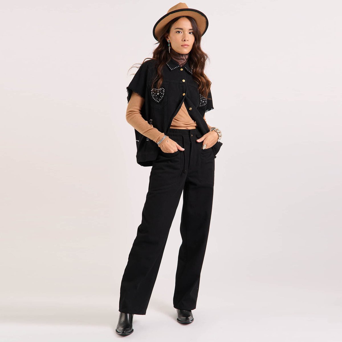 Pantalon uni élastiqué à la taille RANDY noir, WILD