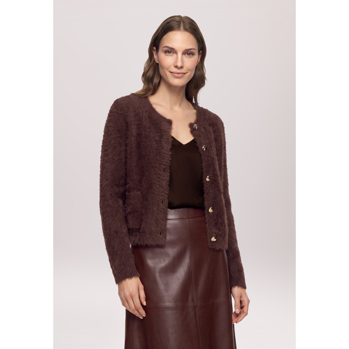 Cardigan en maille à encolure ronde dark maroon, VERA MONT