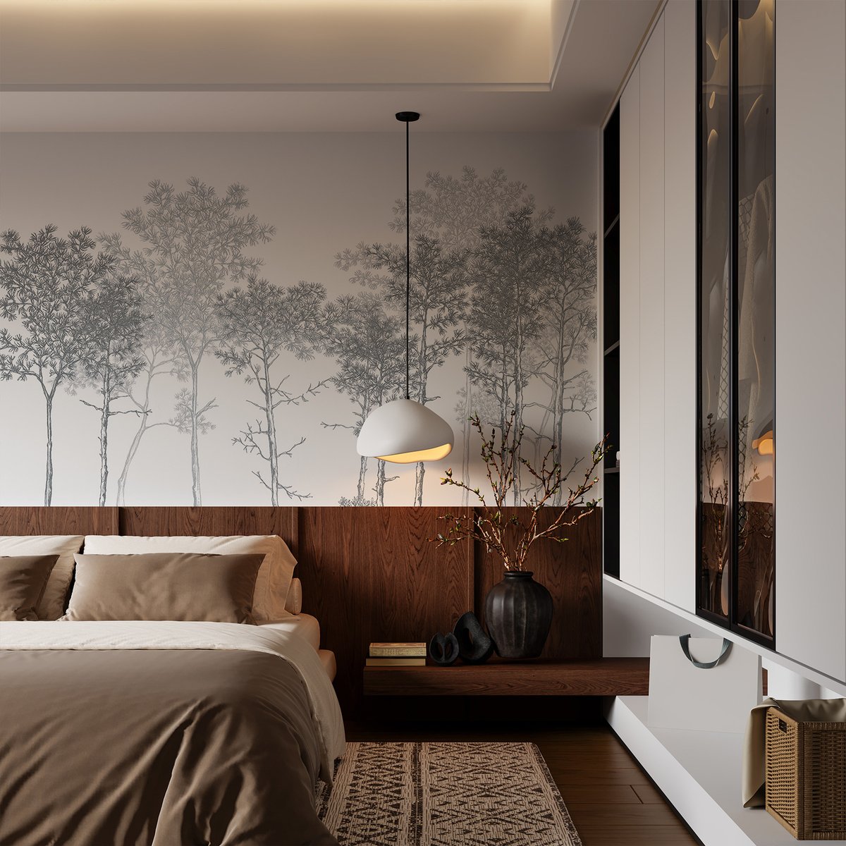 Papier peint panoramique Balade dans les bois, Beige 300 x 250cm gris, ACTE DECO