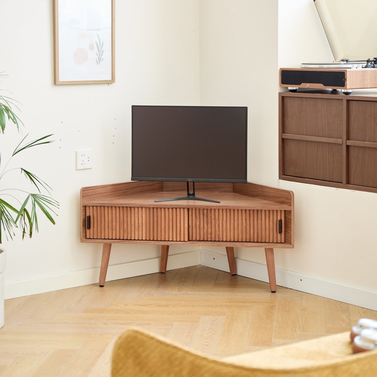 Meuble TV d'angle 2 portes, bois, TORUN marron foncé, NORDLYS