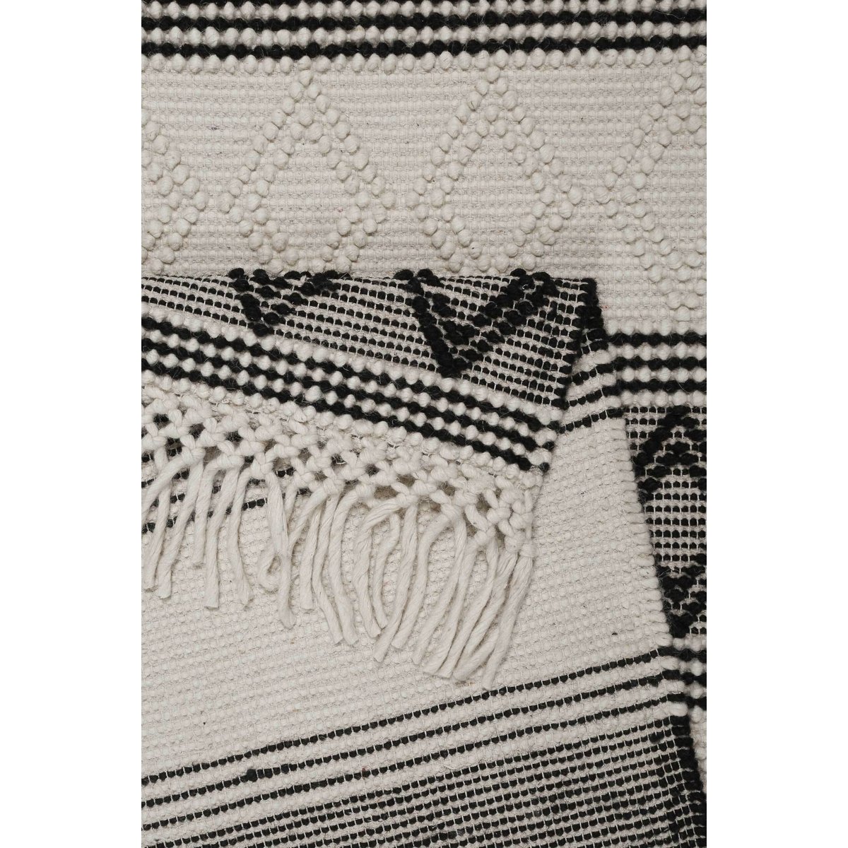 Tapis kilim tissé à franges , Cara blanc laine-noir, ESPRIT