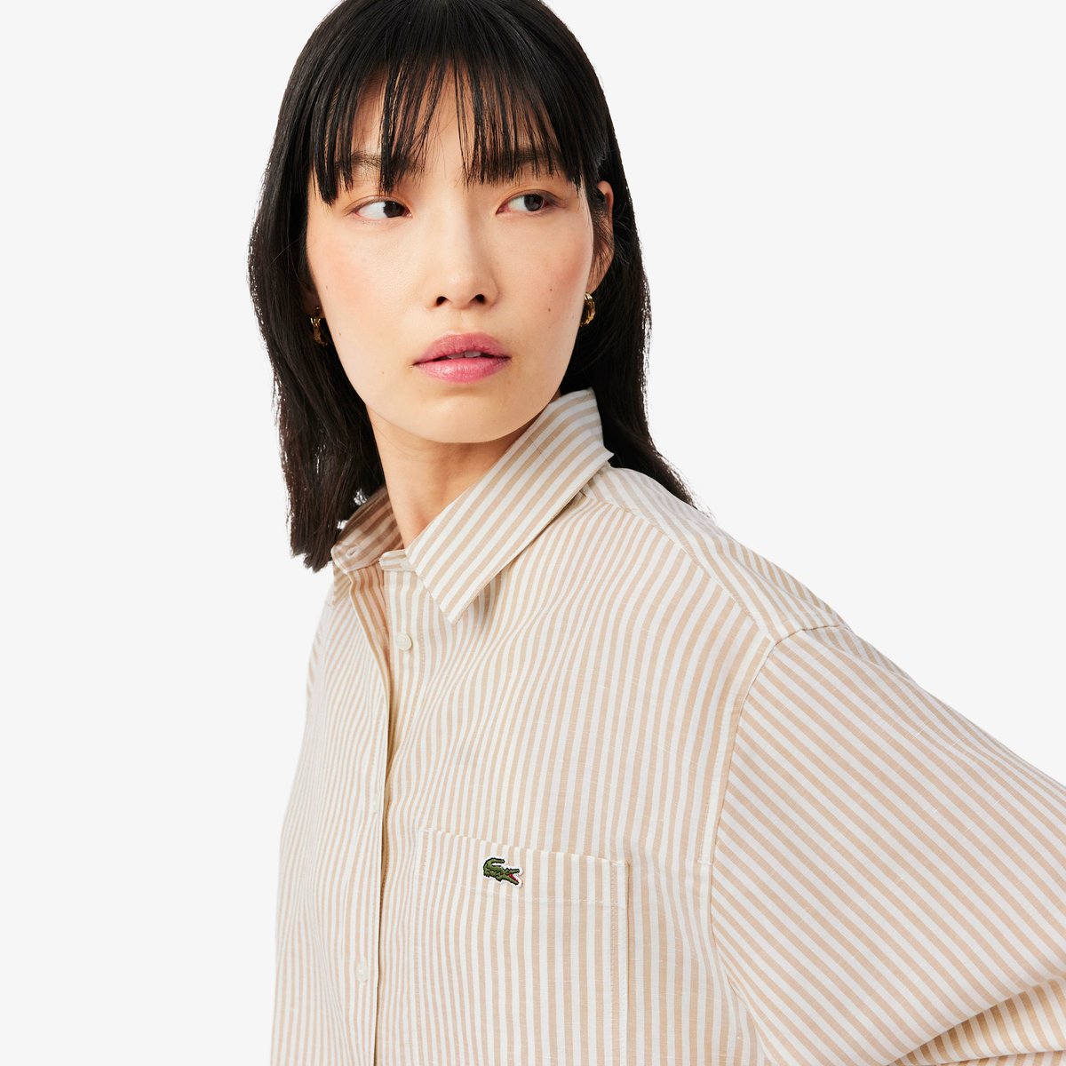 Chemise oversize lin mélangé beige-8gi, LACOSTE